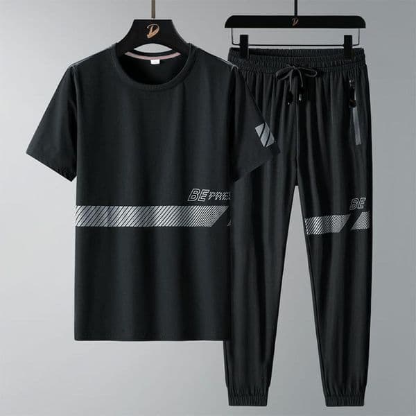 Sportswear Casual O-neck T-shirts + Pants Tracksuit Set - Image 1