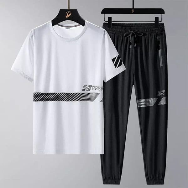 Sportswear Casual O-neck T-shirts + Pants Tracksuit Set - Image 2